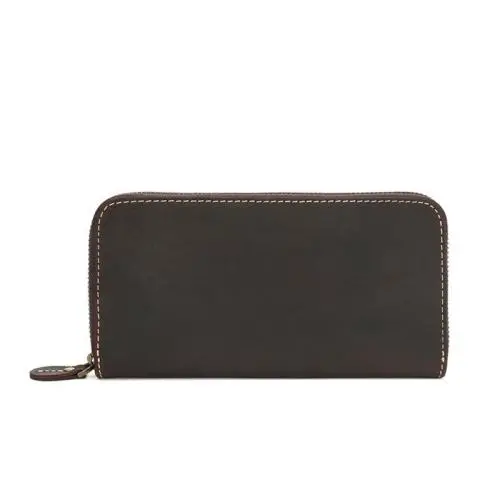 ZF258 Men Long Soft First Layer Cowhide Money Clip Zipper  Pockets Checkbook Cover Slim Card Holder Simple Coin Wallet