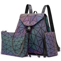 Lovevook 2024 OEM custom logo women reflective back pack set crossbody bags ladies school bag women Geometric luminous backpacks