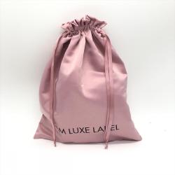 Custom Logo Printed Pink Satin Dust Shopping Bag Drawstring Underwear Clothes Packaging Dust Promotion Bag