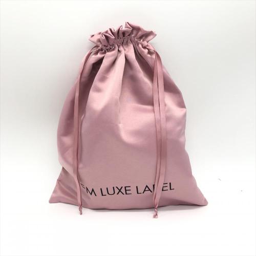 Custom Logo Printed Pink Satin Dust Shopping Bag Drawstring Underwear Clothes Packaging Dust Promotion Bag