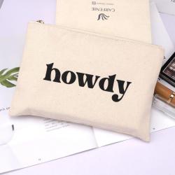 Eco-friendly Natural Canvas Makeup Zipper Bag Custom Logo Printed Cotton Brush Lipstick Storage Cosmetic Bag
