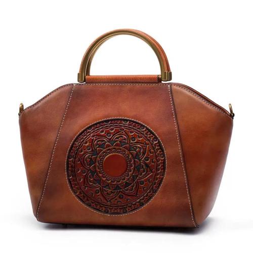 Luxury Vintage Genuine Leather Women Handbags For Retro Ladies Shoulder Bags With Embossed Flowers