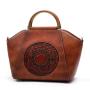 Luxury Vintage Genuine Leather Women Handbags For Retro Ladies Shoulder Bags With Embossed Flowers