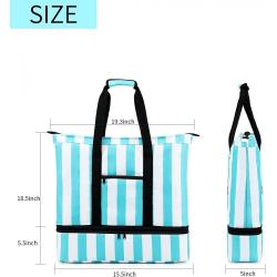 Blue Stripes Beach Tote Bag with Detachable Cooler Compartment Insulated Picnic Cooler Bag Pool Bag for Women