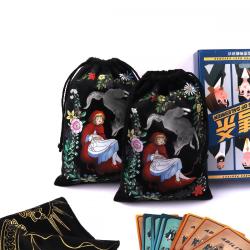 Factory Custom Black Velvet Material Tablecloth Tarot Bag Hot Stamping Drawstring Dices Poker Card Dust Pouch