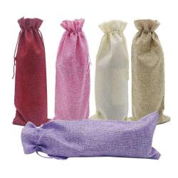 Gelory Manufacturer Supplier 2023 New Jute Fabric Wine Carry Bag Wine Bottle Gift Jute Drawstring Wine Bag