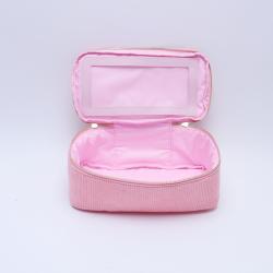 Custom Corduroy Open Top Mirror Pouch Make Up Bag Double Zipper Top Make Up Mirror Top Open Double Zipper Cosmetic Pouch