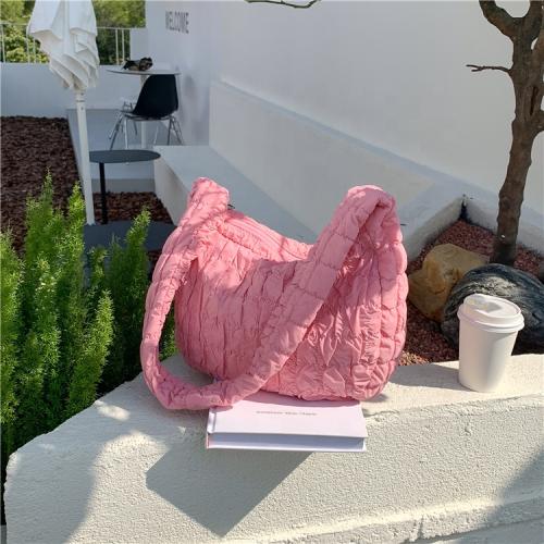 Fashion Minimalist Ladies Shoulder Bags Ruched Pleated Plaid Luxury Messenger Bags Crossbody Soft Nylon Casual Crescent Bag