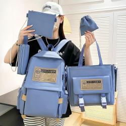 ZR886 New Schoolbag Sets Fashion Student Backpack Boy Girl Senior High Quantity Canvas 5-piece-set Laptop Bag Travel