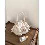 New arrival soft leather shoulder bag fashion design ruffled edges for pleated bags gray handbag ladies bag