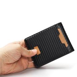 OEM173 RFID Blocking Wallet for Men Carbon Fiber Wallet with ID Window Slim Bifold Front Pocket Wallet with Money Clip