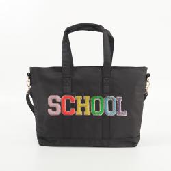 Keymay Popular Personalized Chenille Letter Patches Medium Large Waterproof Travel Bag Black Handbag High Quality Tote Bag