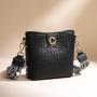 New woven pu leather tote bag lock buckle bucket bag fashion large capacity single shoulder crossbody bag for women
