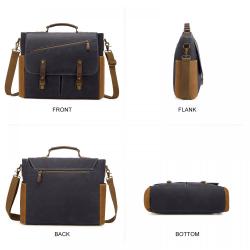 Lovevook 15.6 Inch Vintage Leather Laptop Book Bag Satchel Bag for Work School Men Messenger Bags Waterproof Canvas Briefcase