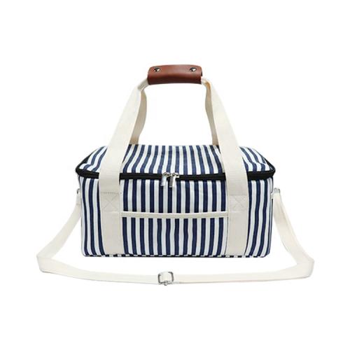 Stripe Beach Cooler Bag with Handle Straps Traveling Thermal Bag Insulated Picnic Beach Cooler Shoulder Bag