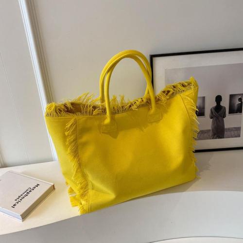 Hot Selling Korean letters tassel canvas bag large capacity women's handbag simple single shoulder tote bag custom logo