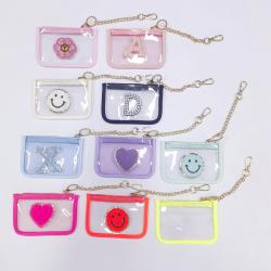 PVC Transparent Wallet Small Clear Card Holder Jelly Color Cute Clear Mini Wallet Coin Purses Boys Girl PVC Wallet Keychain