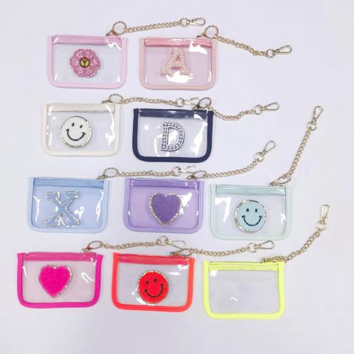 PVC Transparent Wallet Small Clear Card Holder Jelly Color Cute Clear Mini Wallet Coin Purses Boys Girl PVC Wallet Keychain