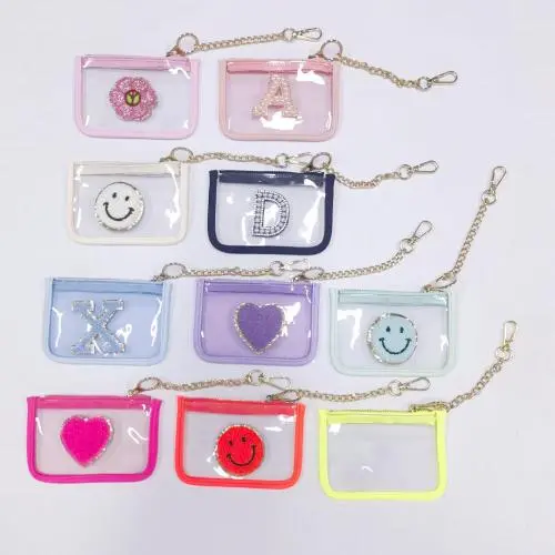 PVC Transparent Wallet Small Clear Card Holder Jelly Color Cute Clear Mini Wallet Coin Purses Boys Girl PVC Wallet Keychain