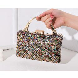 Hot selling crystal clutch bags rhinestone evening bag gold purse party bags metal handle women handbags