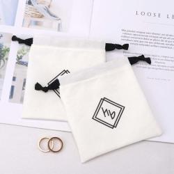 Custom Logo Printing White Cotton Twill Skincare Product Packing Bag High Quality Reusable Gift Jewelry Dust Cotton Pouch