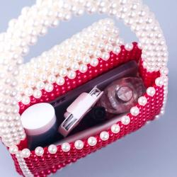 Fashionable handmade woven new red patchwork pearl beaded bag sac main femm sac