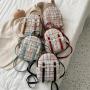 Women's Bag 2024 Summer Korean Printed Lattice Clash Double Bar Front Pocket Handbag Small Backpack