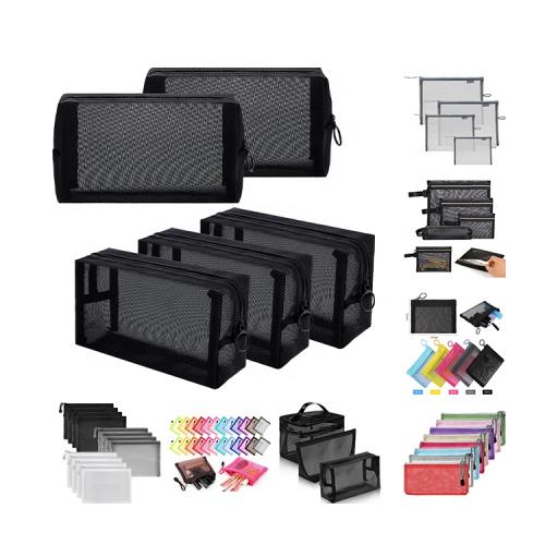 GELORY Customized Makeup Cosmetic Organizer Pouch Mesh Zipper Bags Multicolor Mesh Zipper Bags