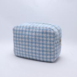 New Trendy Customize Portable Plaid Cloth Mini Zipper Stand Up Accessories Toiletry Bags Travel Makeup Bag Tweed Cosmetic Pouch