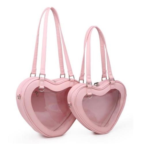 Factory customized heart shape ita bag with clear window custom design transparent PVC heart ita bag