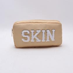 Keymay Custom Personalized Wholesale Waterproof Nylon Zipper Pouch Custom Embroidery Cosmetic Bag For Women Make-up Bag