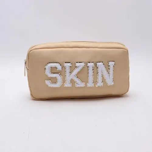 Keymay Custom Personalized Wholesale Waterproof Nylon Zipper Pouch Custom Embroidery Cosmetic Bag For Women Make-up Bag