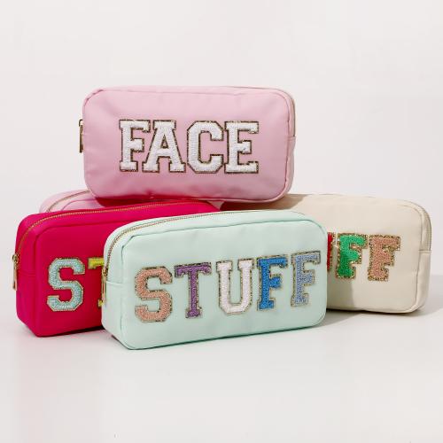 Keymay Stock Chenille Patches Toiletry Pouch Makeup Organizer Cosmetic Bag Cases Custom Premade Letters on Designer Makeup Bag