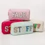 Keymay Stock Chenille Patches Toiletry Pouch Makeup Organizer Cosmetic Bag Cases Custom Premade Letters on Designer Makeup Bag
