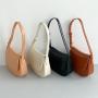 Customized LOGO Brown Handbag Pu Leather Adjustable Strap Shoulder Simple Half Round Flap Saddle Bag Ladies