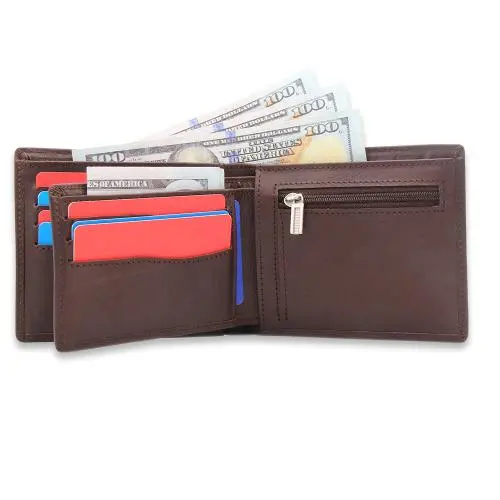 Top grain genuine leather men's two in one wallet