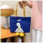 HR270 New Cute Canvas Contrasting Colors Bag Girls' Fresh and Sweet Handheld Bag Cartoon Versatile One Shoulder Work Bag