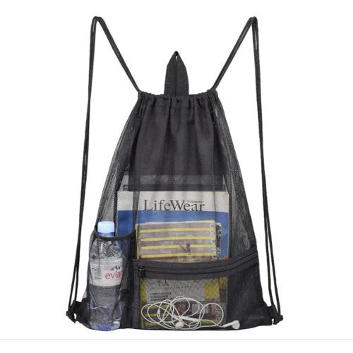 Gelory Heavy Duty Beach Swimming Gym Drawstring Nylon Mesh Bag Backpack Sports String Sack Pack with Water Bottle Holder Front Pocket