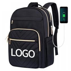 Custom Brand Black 15.6-Inch Quilted Laptop Backpack Stylish Laptop Bag for Women Work Computer Bags Bookbag Purse