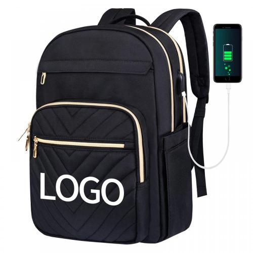 Custom Brand Black 15.6-Inch Quilted Laptop Backpack Stylish Laptop Bag for Women Work Computer Bags Bookbag Purse