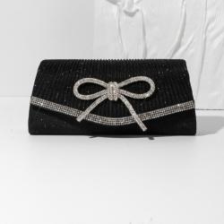 Elegant Black Envelope Clutch Bag Evening Bags Diamond Bow Fancy Dinner Shoulder Party Bag For Women  2024