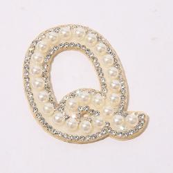 Pearl Rhinestone Words Patches Applique 3D Handmade DIY Patch Cute Initial Letter Patches