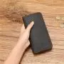 ZF258 Men Long Soft First Layer Cowhide Money Clip Zipper  Pockets Checkbook Cover Slim Card Holder Simple Coin Wallet
