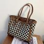 Trendy Ladies  Designer Bags Classic Checkered Pattern Big Tote Messenger PU Leather Handbags Top Handle Satchel Ladies Hobo
