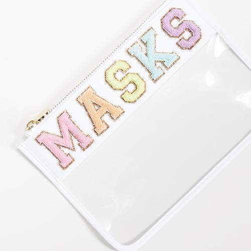 Stock Chenille Patches Clear Waterproof PVC Zipper Toiletry Carry Pouch Portable Makeup Organizer Bag Cosmetic Bag transparent