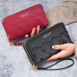 ZR867 Women's Wallet Long Handbag PU Double-layer Zipper Coins Wallet Purse Stylish Contrast Color Mobile Phone Bag Card Holder