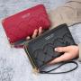ZR867 Women's Wallet Long Handbag PU Double-layer Zipper Coins Wallet Purse Stylish Contrast Color Mobile Phone Bag Card Holder