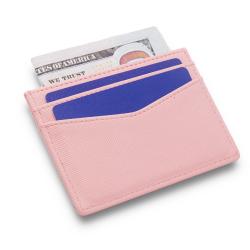 Custom cute PU card holder pink saffiano leather rfid blocking slim women credit card wallet