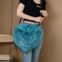 Trendy imitation fur peach heart plush bag leather strap shoulder heart shaped crossbody bag handbags