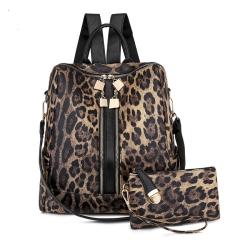 Lady Designer Bag 3 in 1 Pu Leather Cow  Leopard Print Pattern Backpack for Women Solid Colors Satchel Sling Purse Golden Zipper